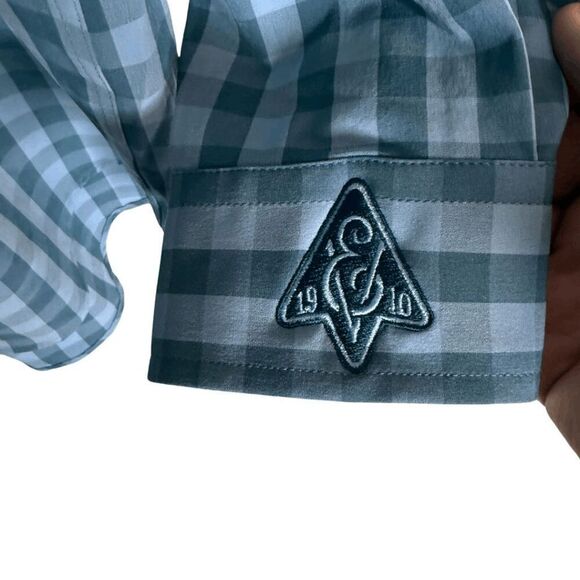 FootJoy Men's Gingham Check Long Sleeve Button Down Shirt Green Size Large - Picture 8 of 9